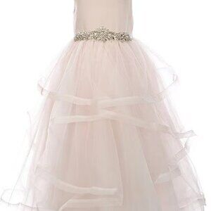 Chantilly Place Little Girls Satin Jewelled Waist Fit-And-Flare Dress - Size 12